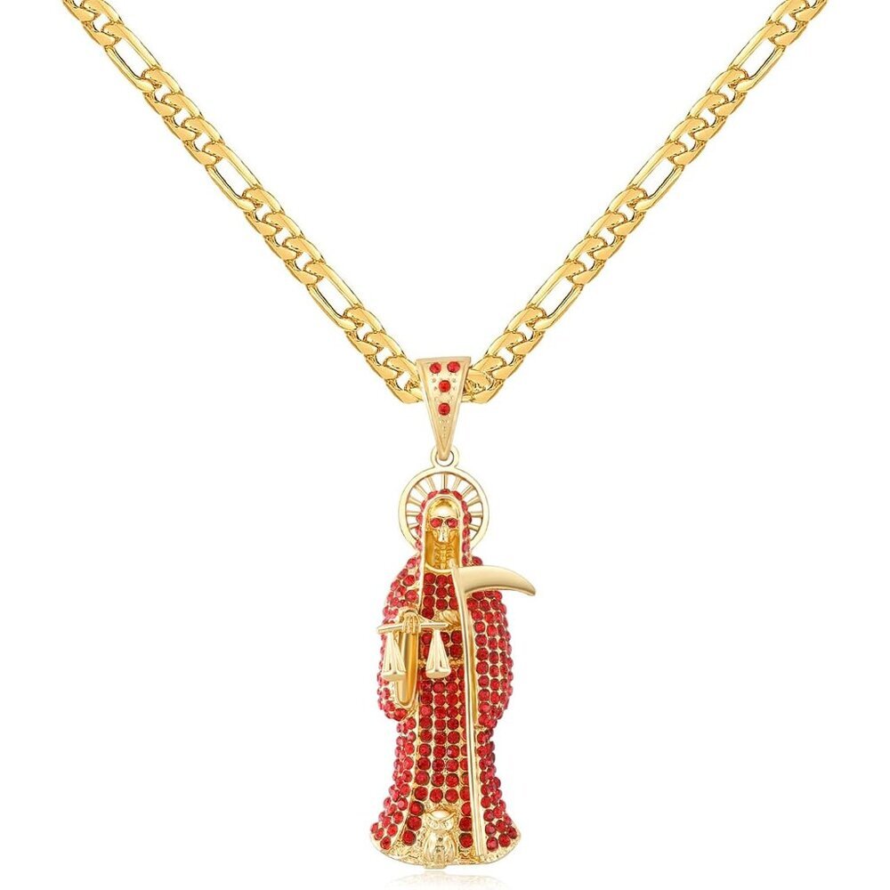 Cultural Santa Muerte Jewelry – Gold Plated Pendant for Personal & Holiday Gifts